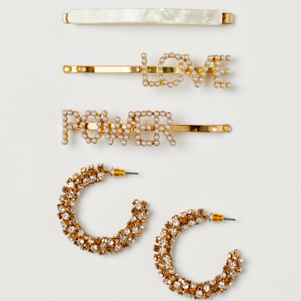 H&M Hairpins and earrings gold colored